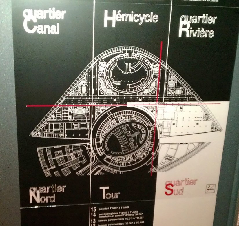 De plattegrond van het Europees Parlement in Straatsburg.